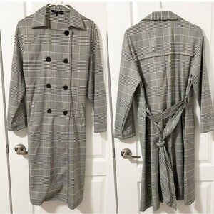 Etophe Studios Women's Trench Coat Unstructured Plaid Double breasted Belted